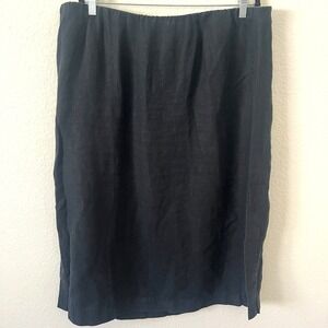 J Jill Pure Jill Skirt Womens Sz XL P 100% Linen Black Midi Side Slit Minimalist